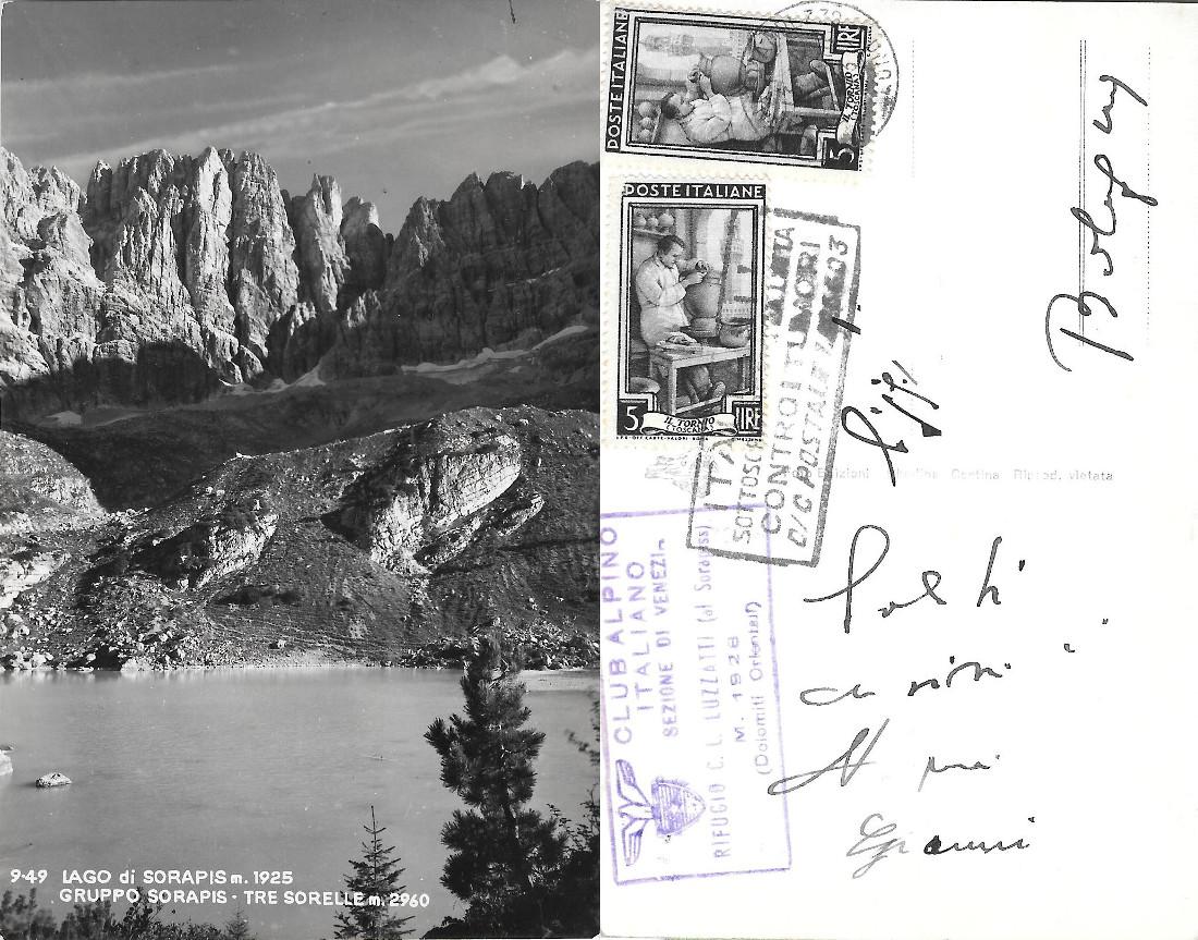 Lago di Sorapis. Gruppo Sorapis, Tre sorelle. Timbro rif. Luzzatti. …