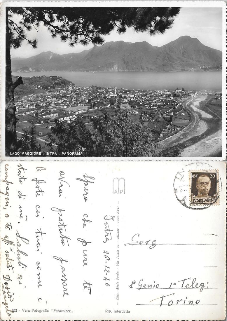 Lago Maggiore. Intra, panorama. Viaggiata 1940