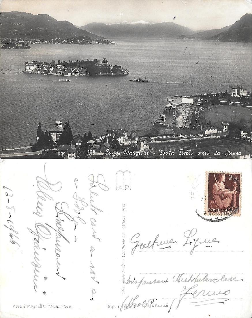 Lago Maggiore. Isola Bella vista da Stresa. Viaggiata 1946