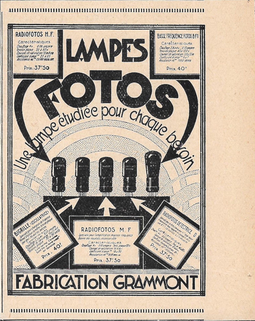 Lampes Fotos, fabrication Grammont- Advertising 1920
