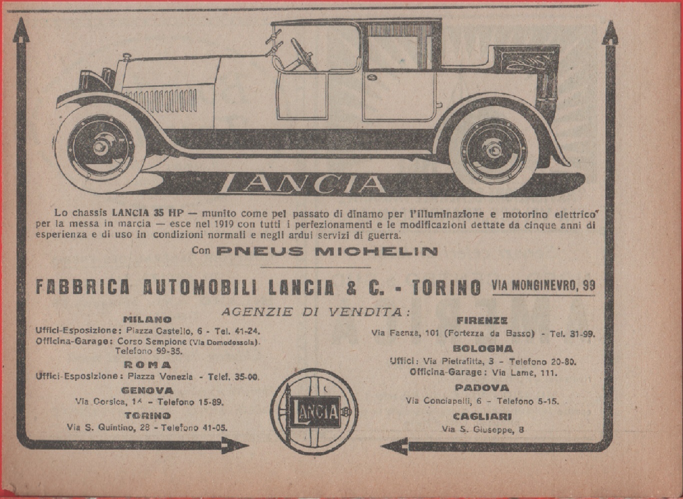 Lancia. Chassis 35 HP. Advertising 1920