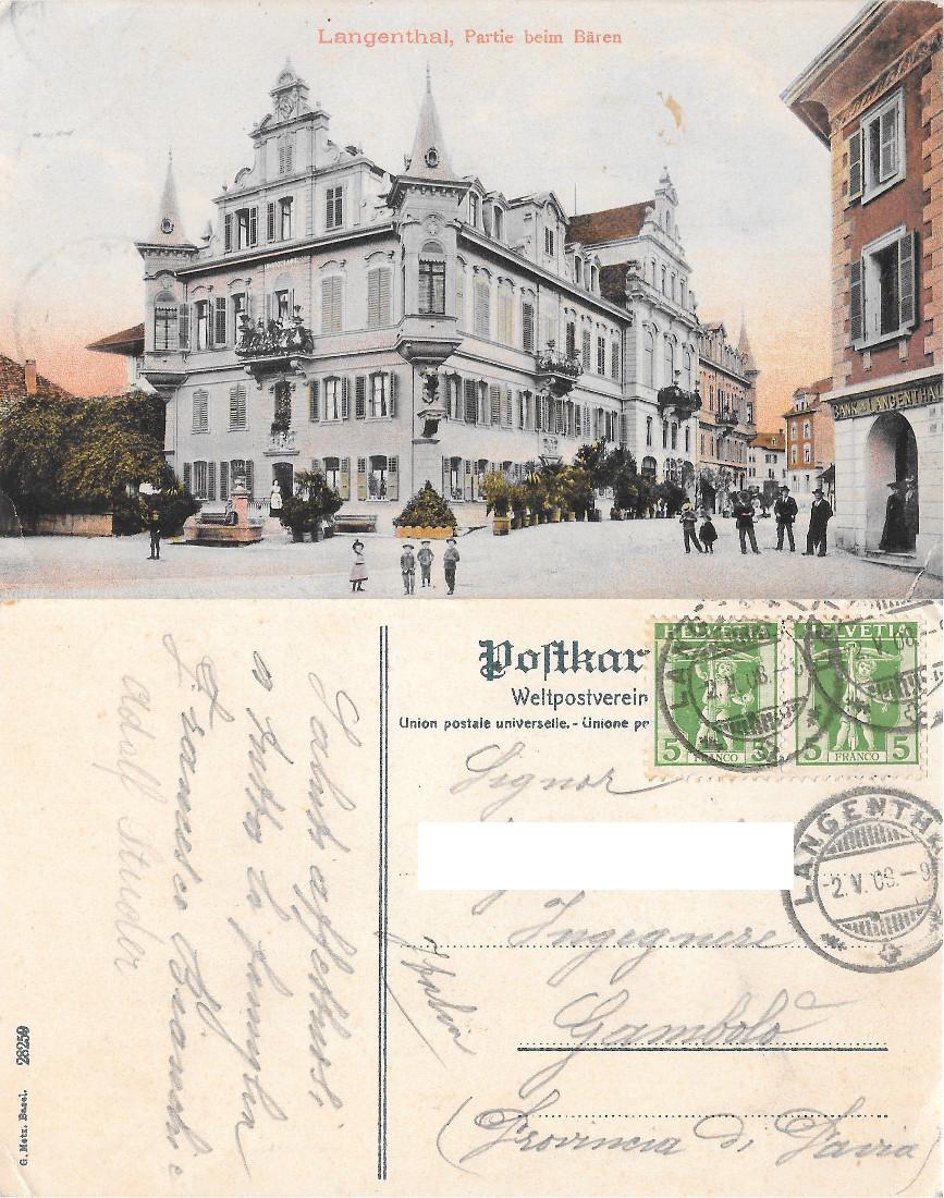 Langenthal, Partie beim Bären. Viaggiata 1908