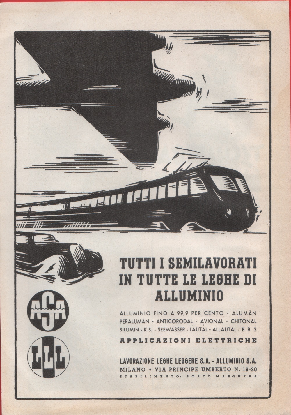 Lavorazione Leghe Leggere SA - Allumino SA. Advertising 1940