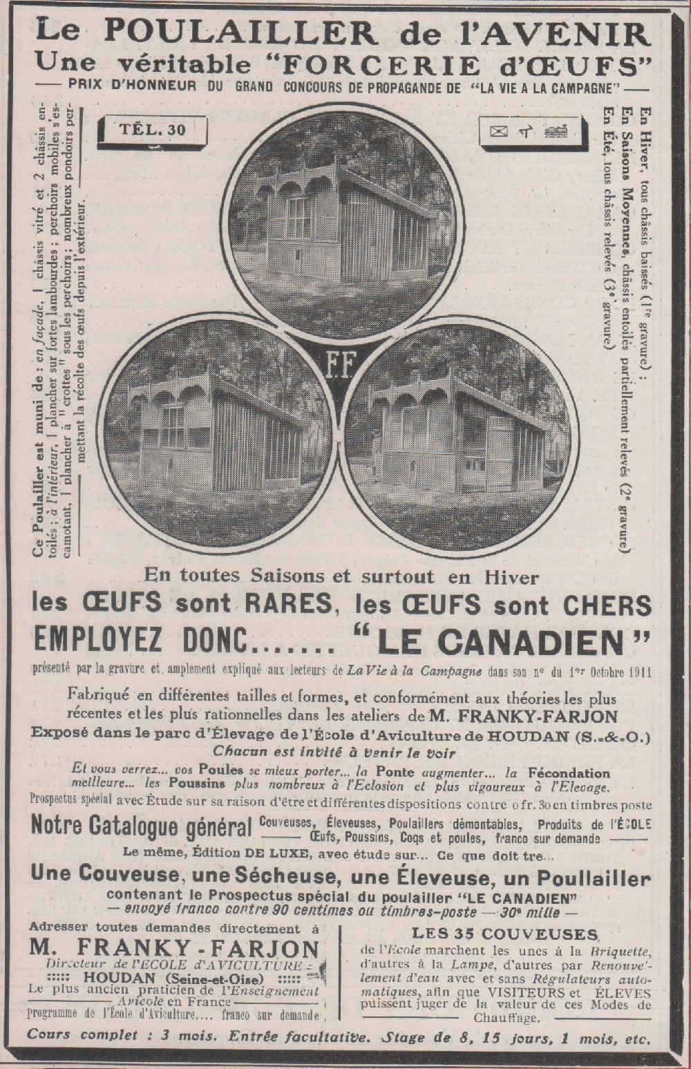 Le Canadien. Le poulailler de l'avenir. Advertising 1912