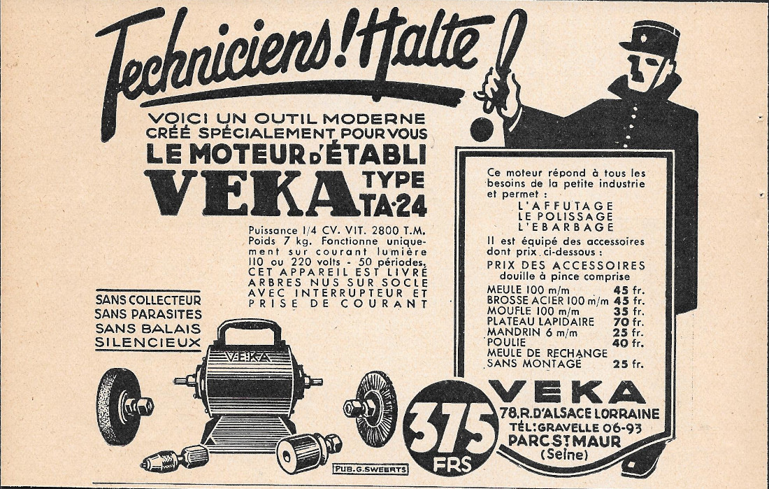 Le moteur d'etabli Veka Type TA 24 - Advertising 1935