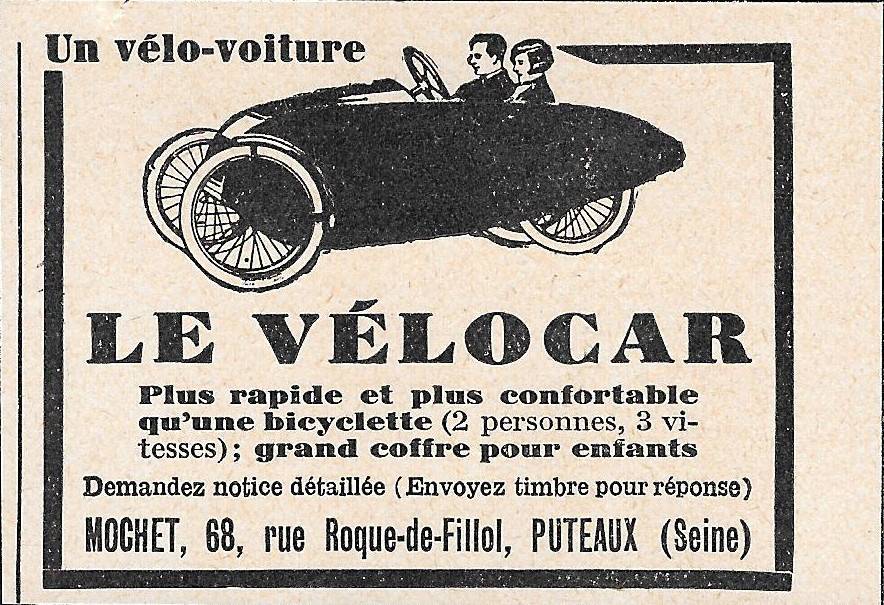 Le Vélocar, un velo-voiture - Advertising 1931