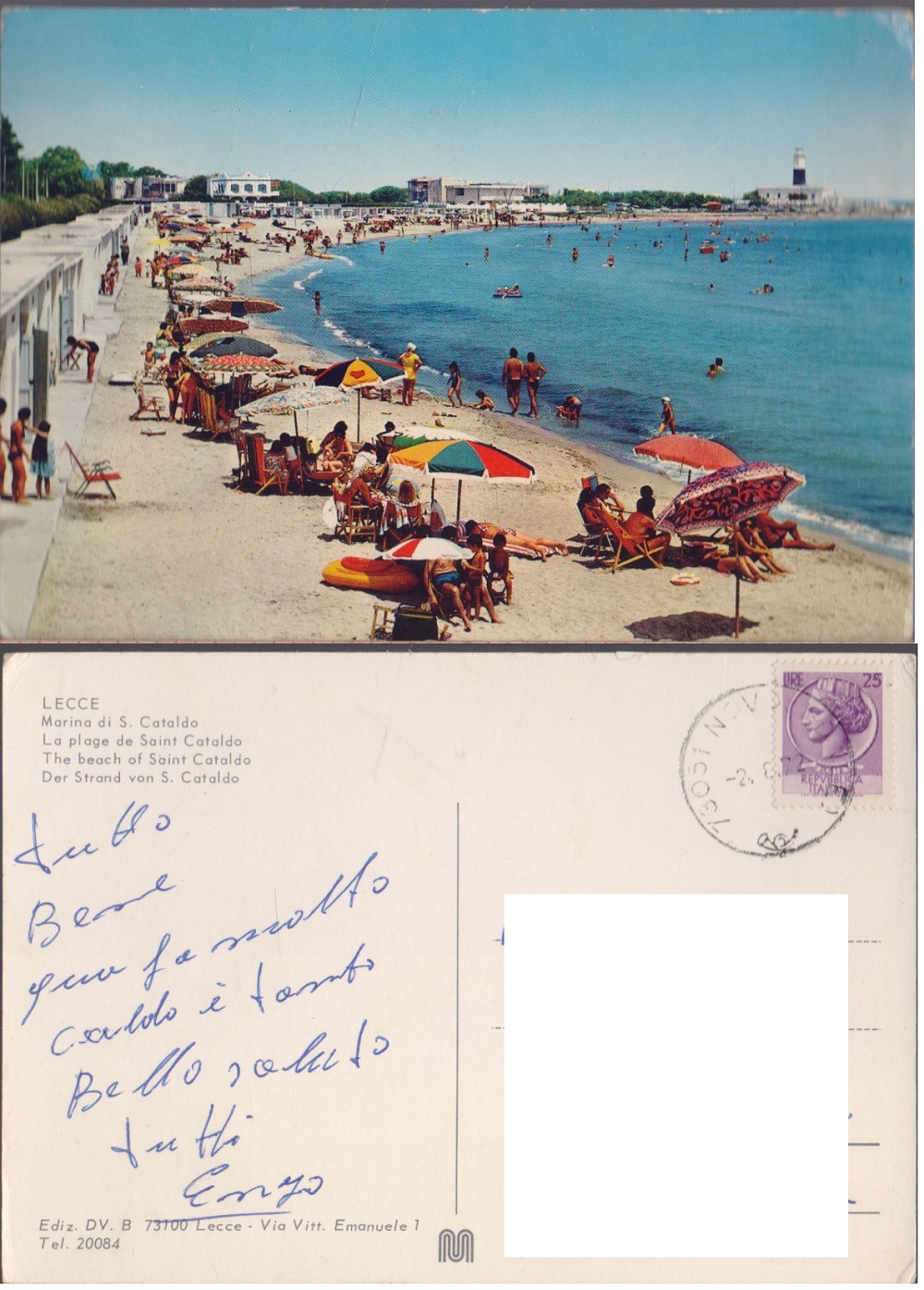Lecce. Marina di S. Cataldo. Viaggiata 1972