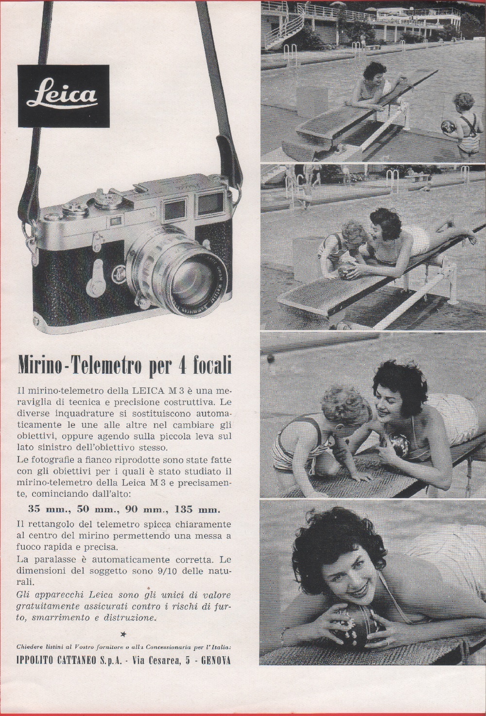 Leica. Mirino-telemetro per 4 focali Advertising 1959