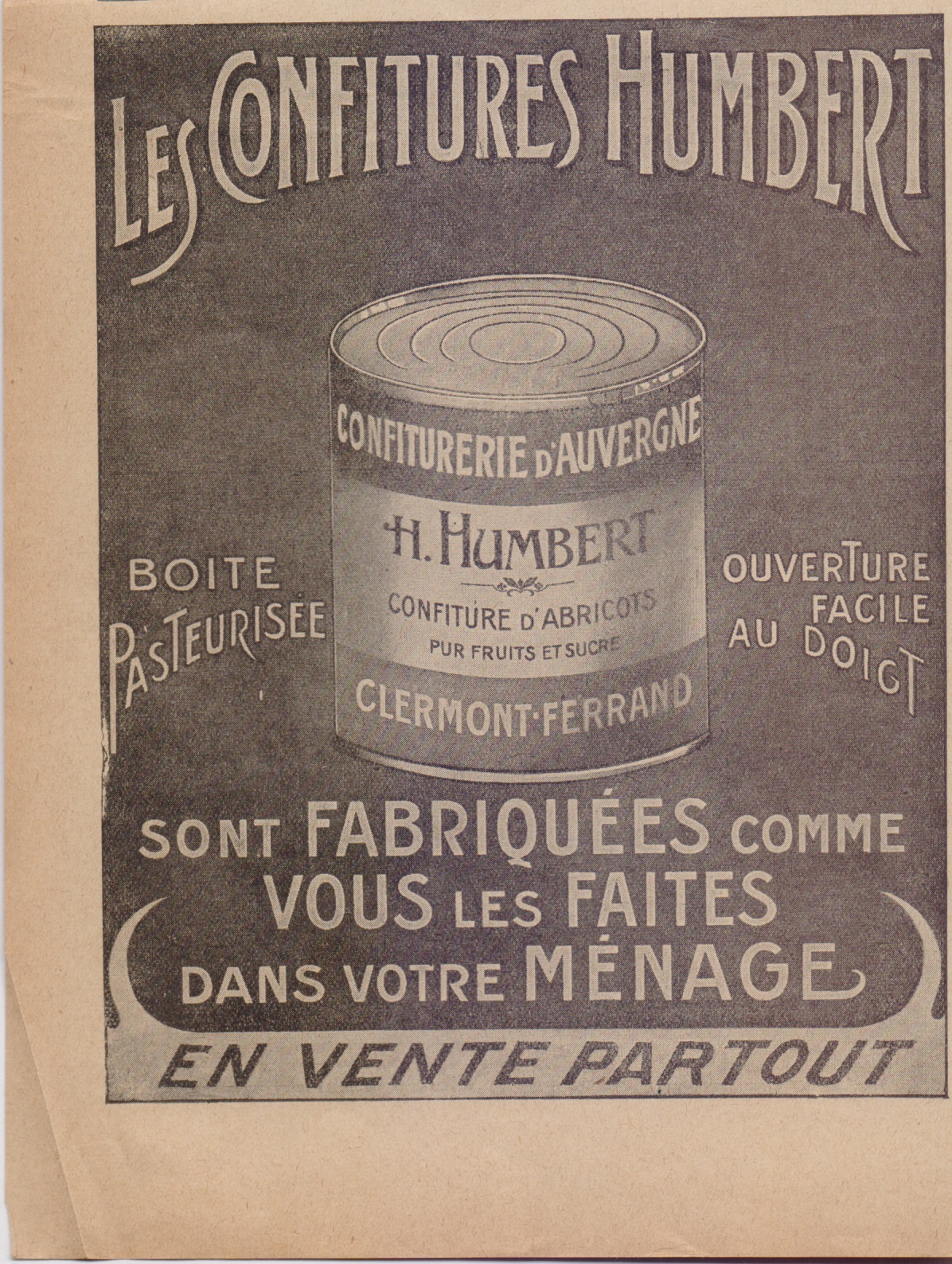 Les confitures Humbert. Confiturerie d'Auvergne. Advertising 1920