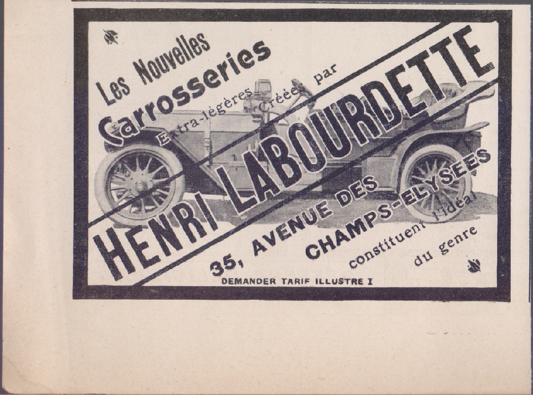 Les nouvelles carrosserie par Henry Labourdette, Paris. Advertising 1910