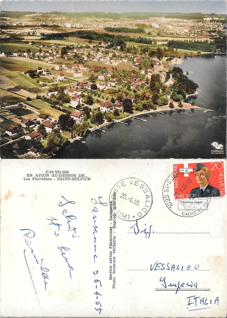 Les Pierrettes. Saint-Sulpice (CH). Veduta aerea. Viaggiata 1965