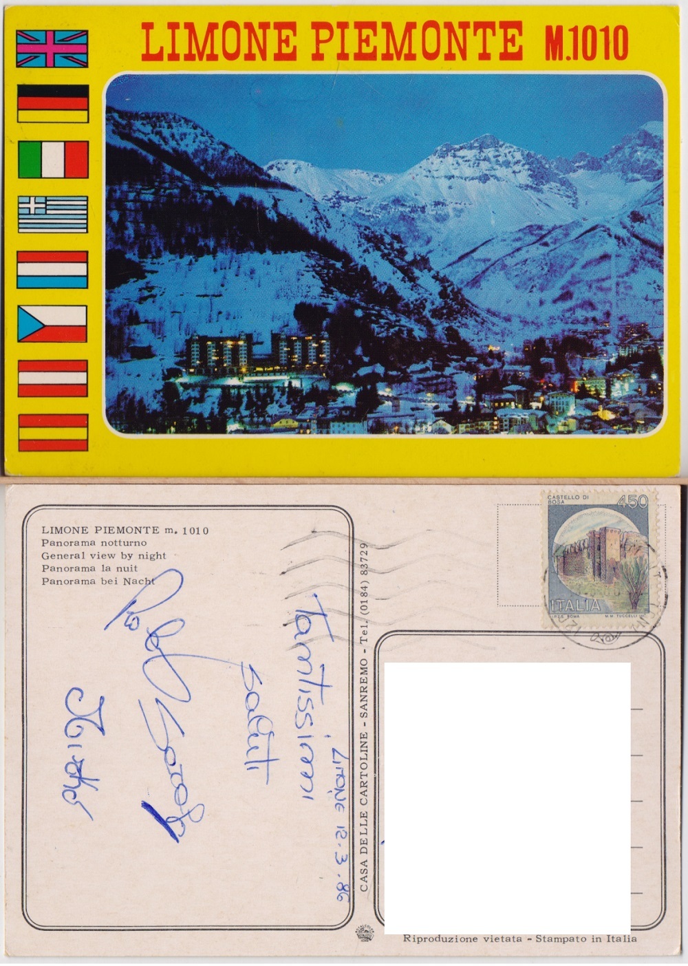 Limone Piemonte. Panorama notturno. Viaggiata 1986