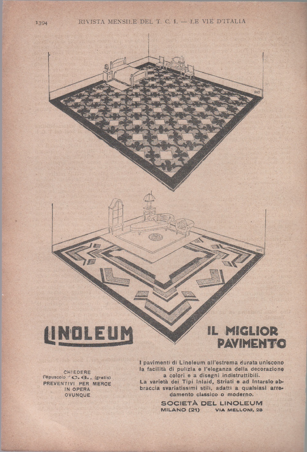 Linoleum. Il miglior pavimento. Advertising 1926