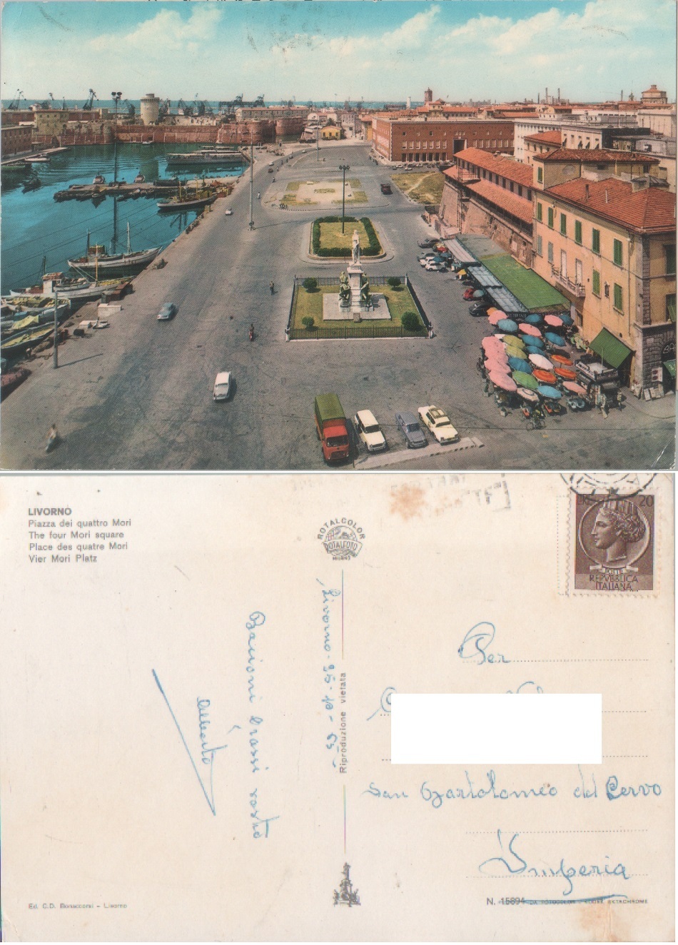 Livorno. Piazza dei quattro Mori Viaggiata 1965