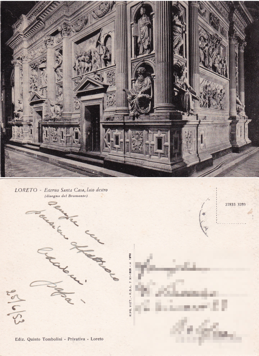 Loreto. Esterno Casa Santa, lato destro. Viaggiata 1953