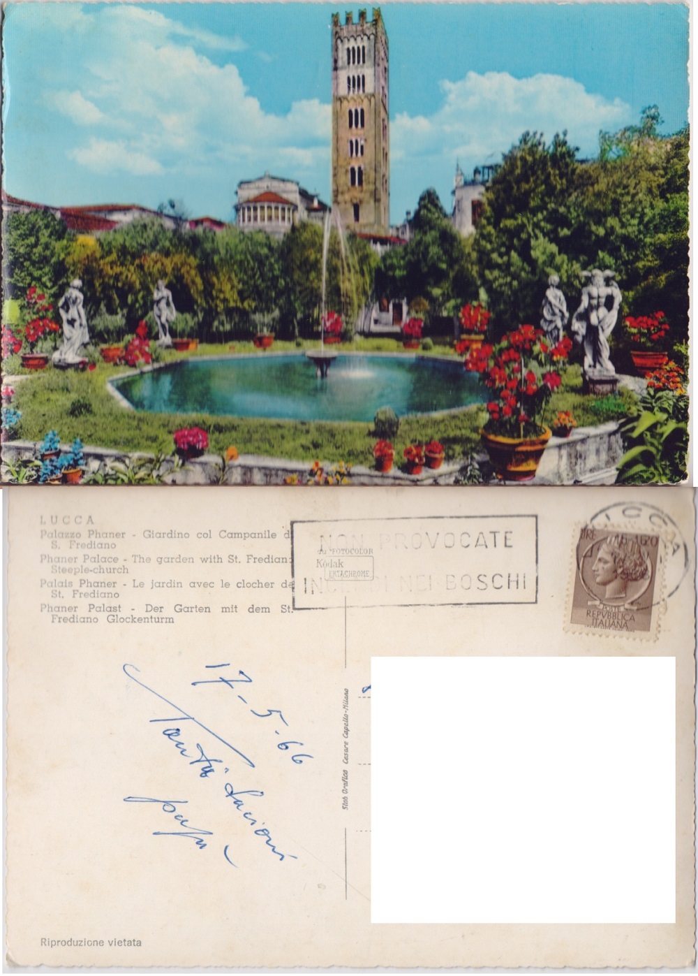 Lucca. Palazzo Phaner. Giardino di S. Frediano. Viaggiata 1966