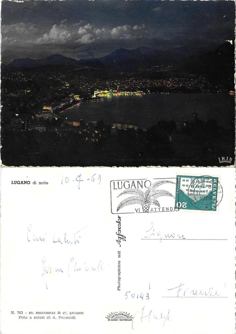 Lugano di notte. Viaggiata 1969