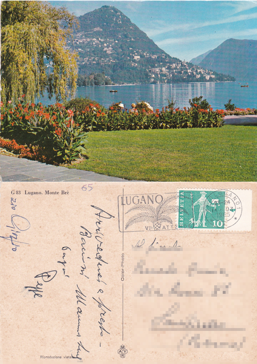 Lugano. Monte Bre. Viaggiata 1965