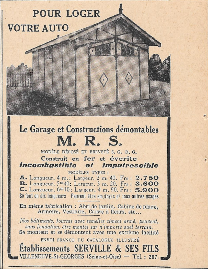 M.R.S. pour loger votre auto - Advertising 1928