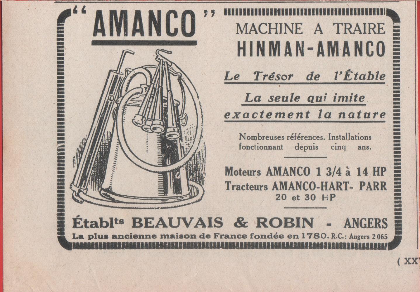 Machine a traire Hinman-Amanco. Advertising 1924