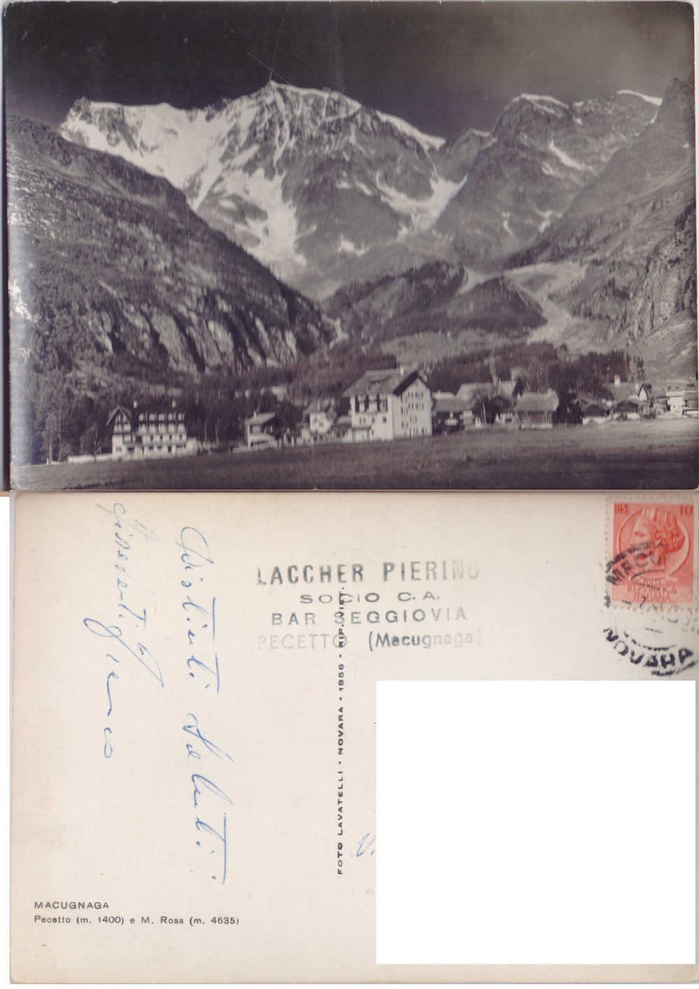 Macugnaga (NO). Pecetto e Monte Rosa. Viaggiata 1953