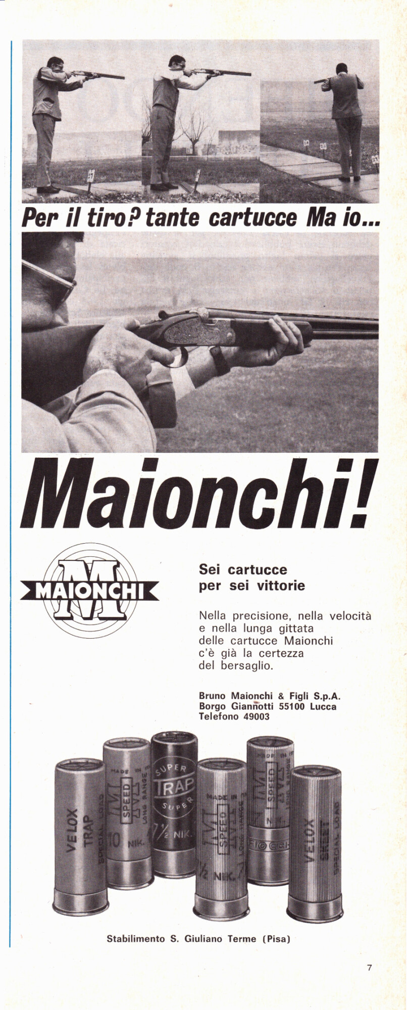Maionchi. Sei cartucce per sei vittorie. Advertising 1969