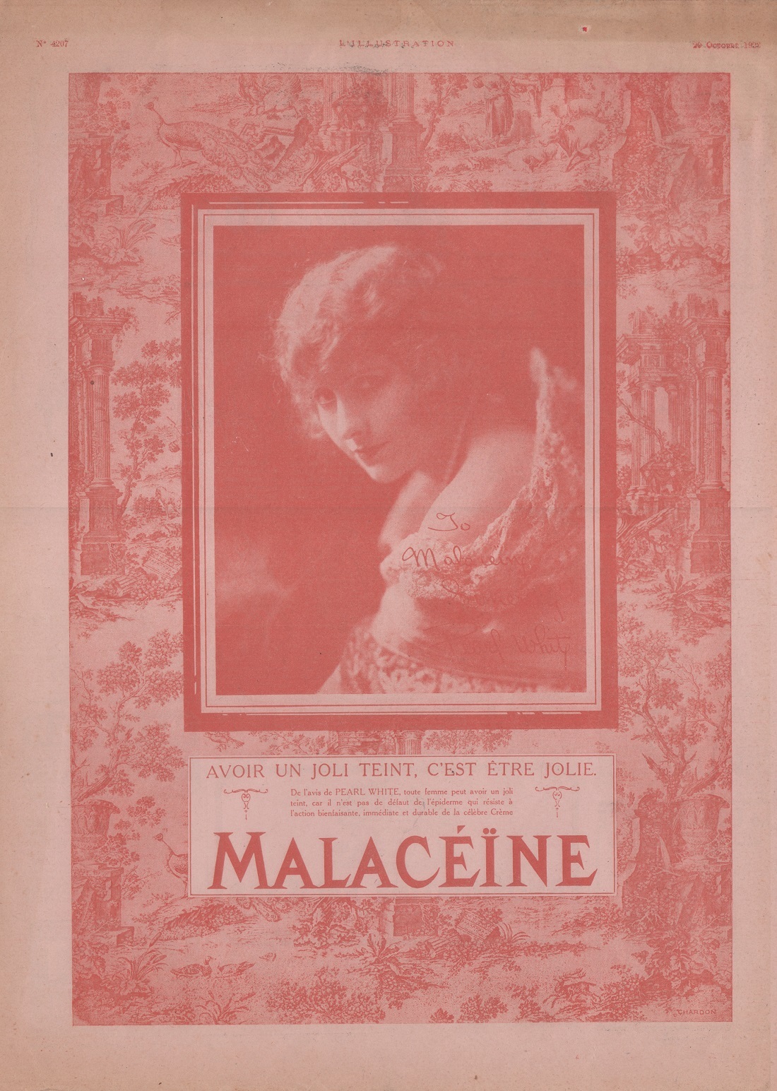 Malaceine. Avoir un joli teint, c'est etre jolie. Advertising 1923