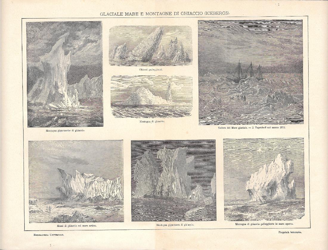 Mare Glaciale e montagne di ghiaccio (Icebergs). Lexicon Vallardi 1900 …