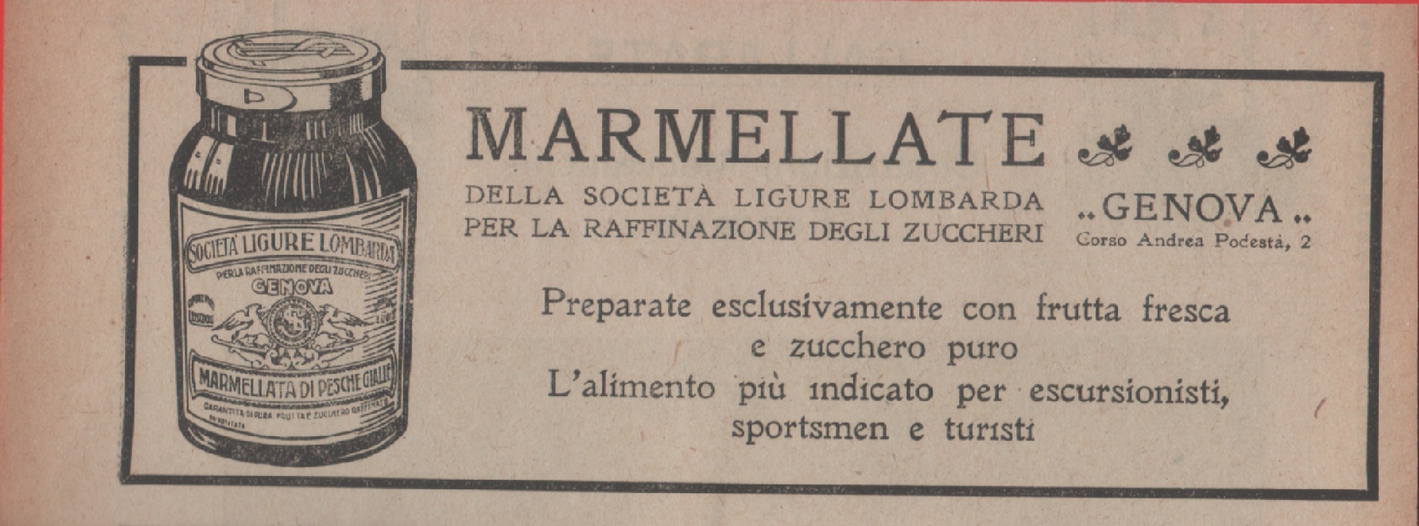 Marmellate della Società Ligure Lombarda. Advertising 1920