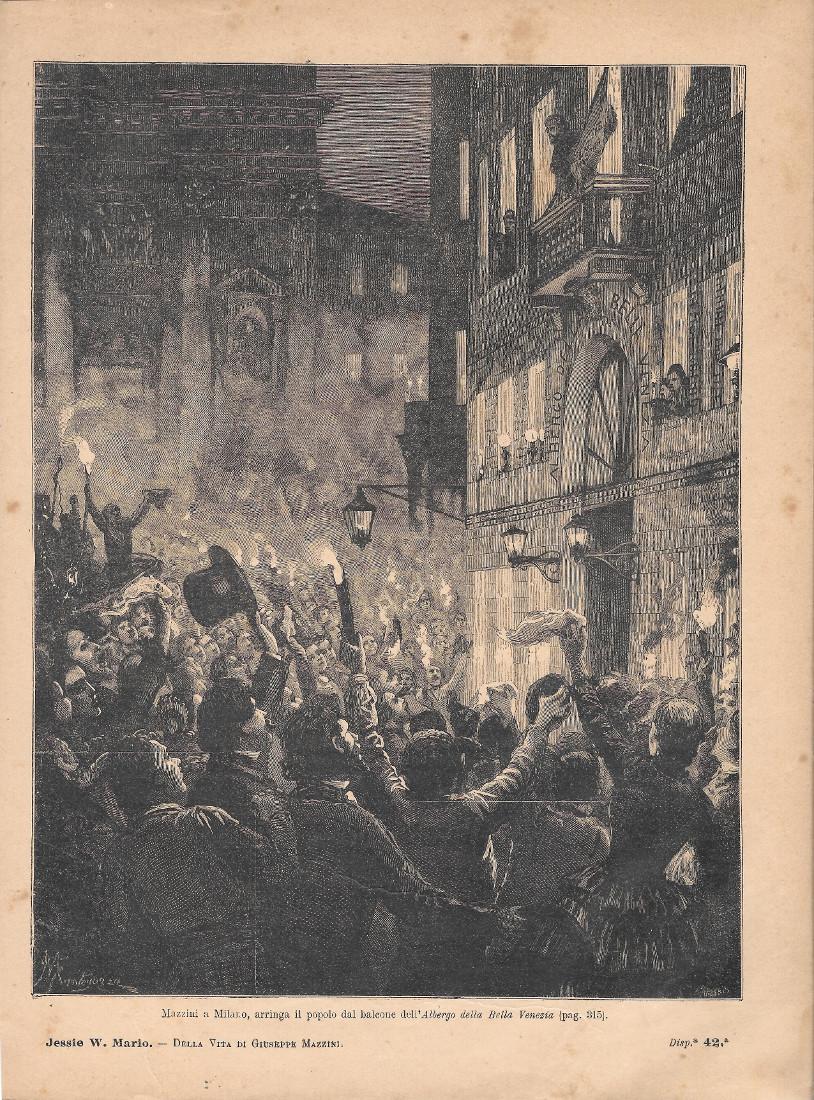 Mazzini a Milano arringa il popolo dal balcone.... Stampa 1891
