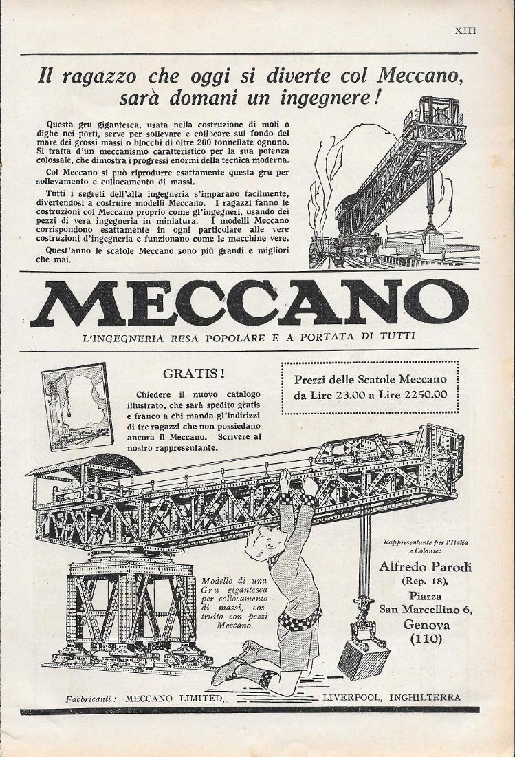 Meccano. L'ingegneria resa popolare. Advertising 1928