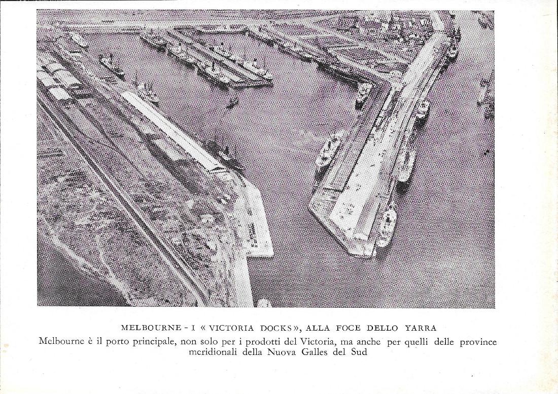 Melbourne, I Victoria Docks, alla foce dello Yarra. Stampa 1934