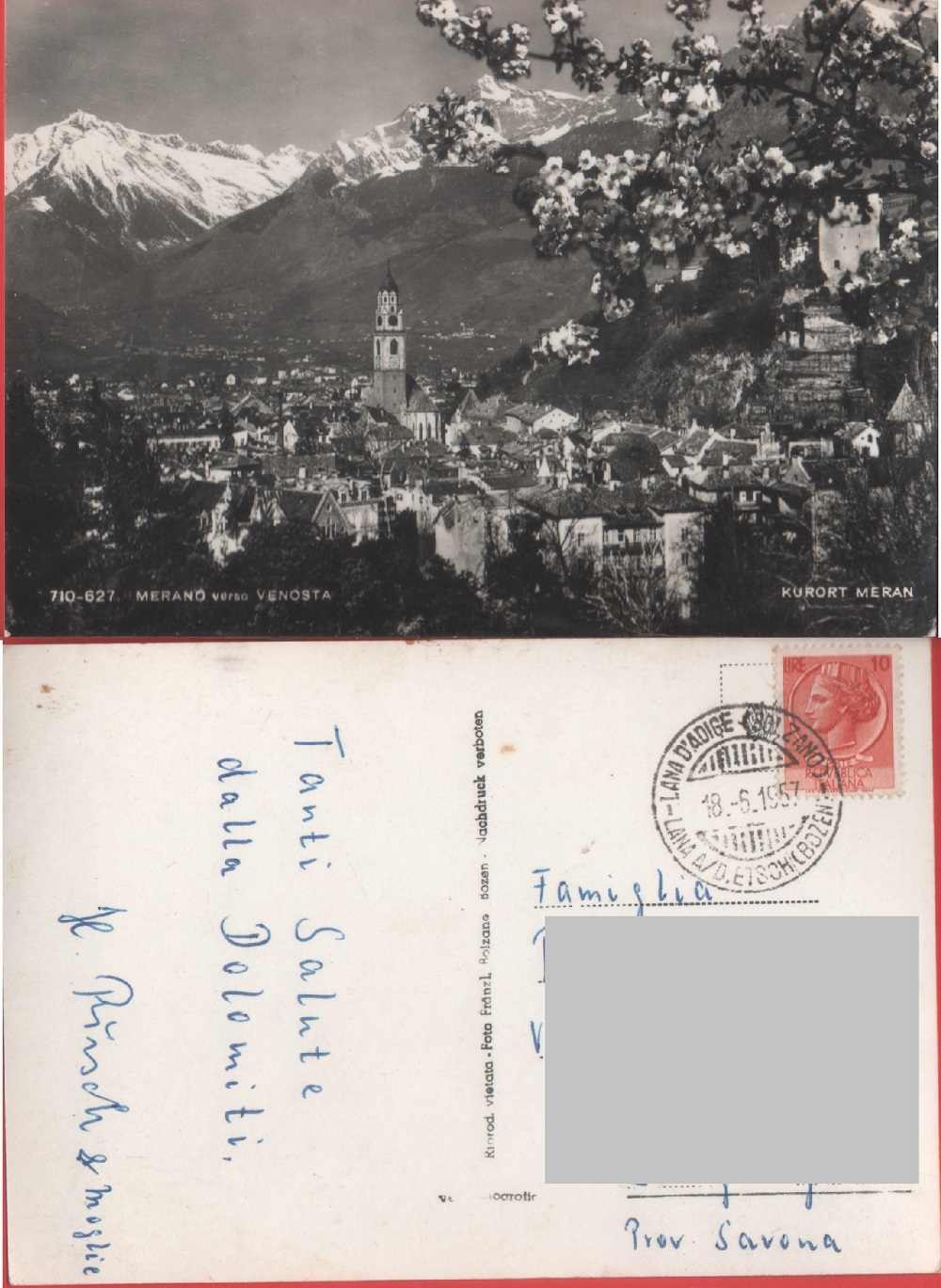 Merano verso Venosta. Viaggiata 1957