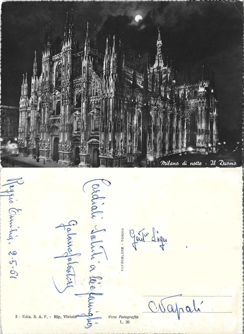 Milano di notte. Il Duomo. Viaggiata 1961