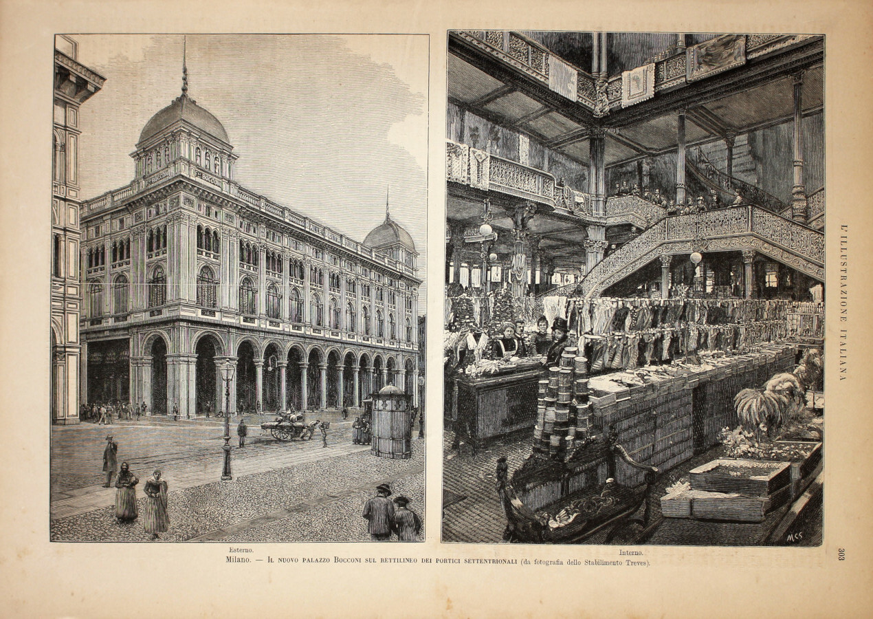 Milano. Il nuovo palazzo Bocconi sul rettilineo dei portici settentrionali. …