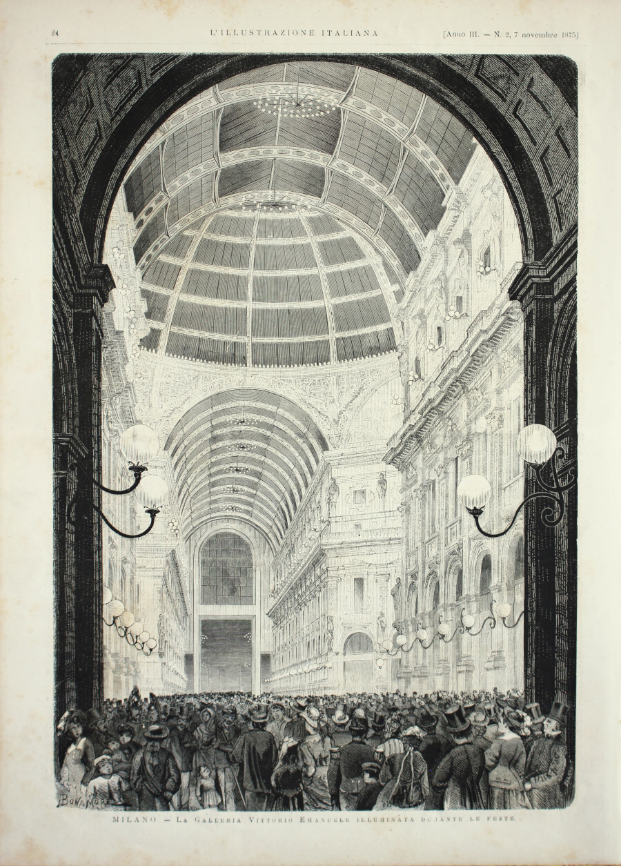 Milano. La galleria Vittorio Emanuele illuminata durante le feste. Stampa …