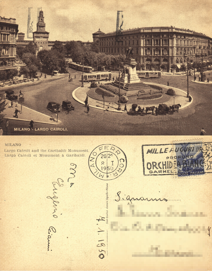 Milano. Largo Cairoli. Viaggiata 1950