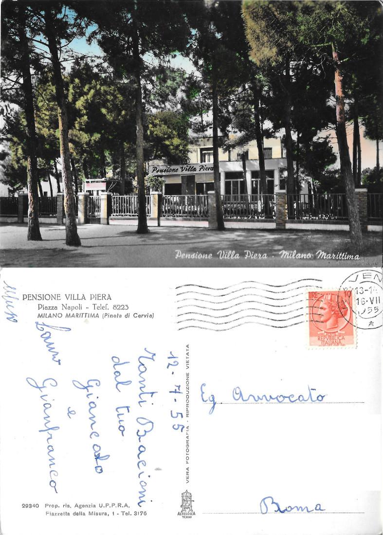 Milano Marittima. Pensione Villa Piera. Viaggiata 1955