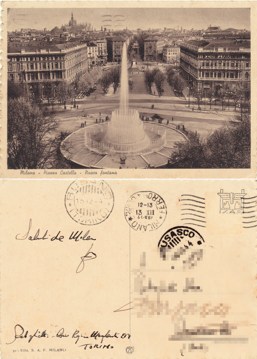 Milano. Piazza Castello. Nuova fontana. Viaggiata 1944