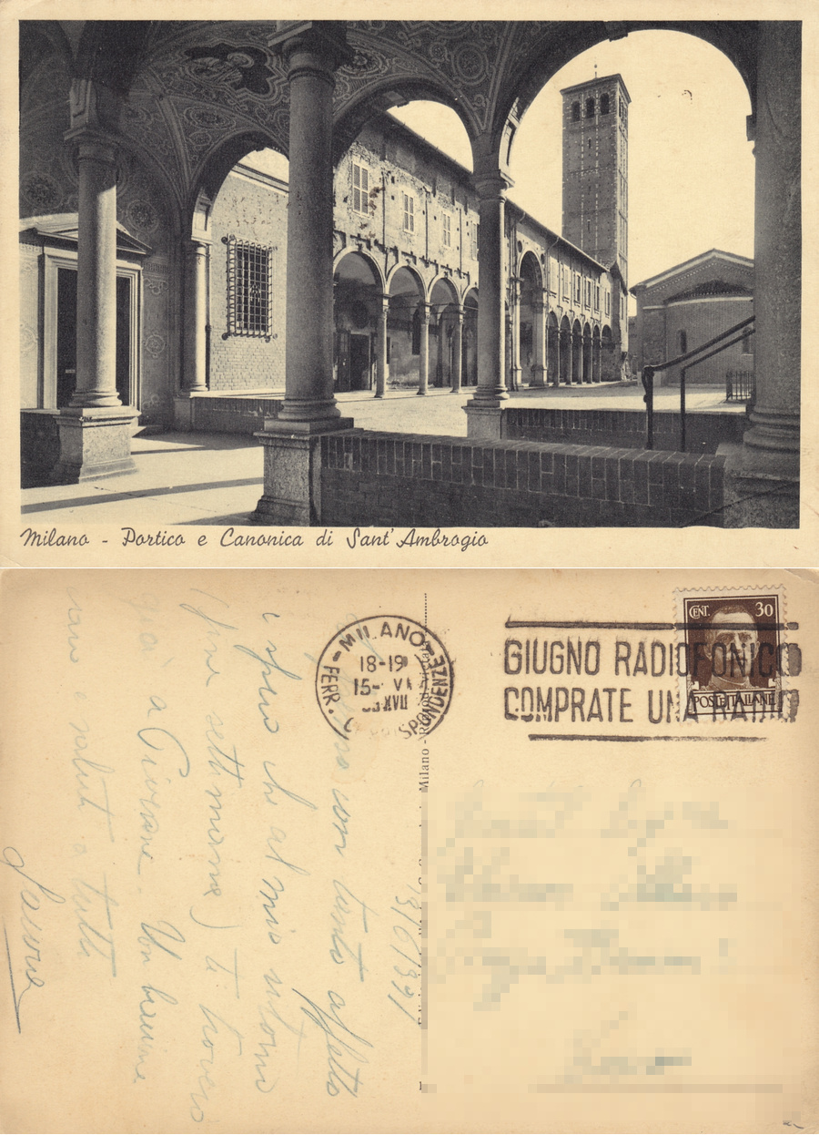 Milano. Portico e Canonica di S. Ambrogio. Viaggiata 1939