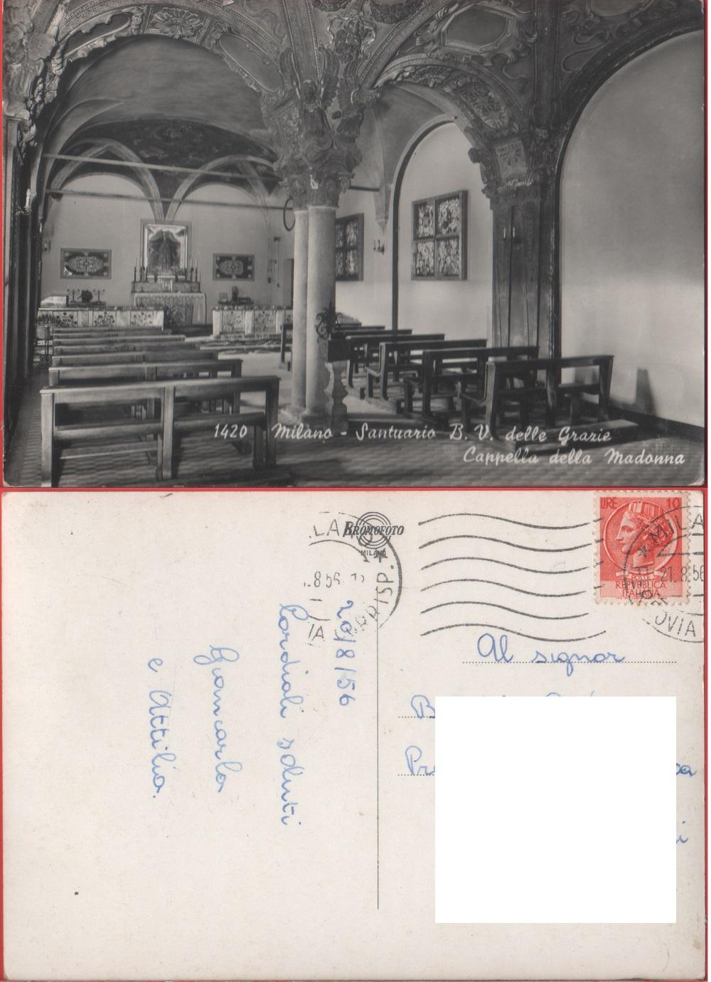 Milano. Santuario B.V.delle Grazie. Cappella della Madonna. Viaggiata 1956