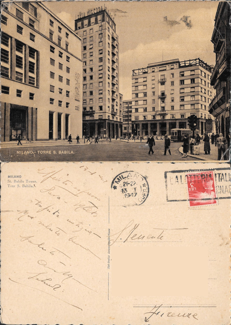 Milano. Torre S.Babila. Viaggiata 1947