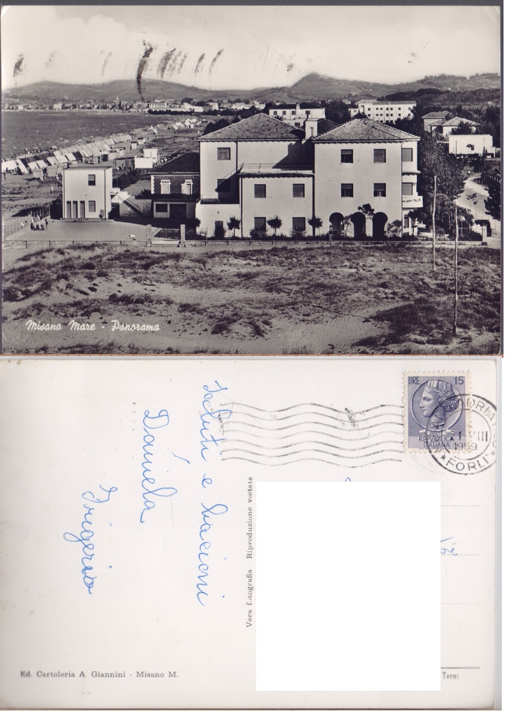 Misano Mare (FC). Panorama. Viaggiata 1959