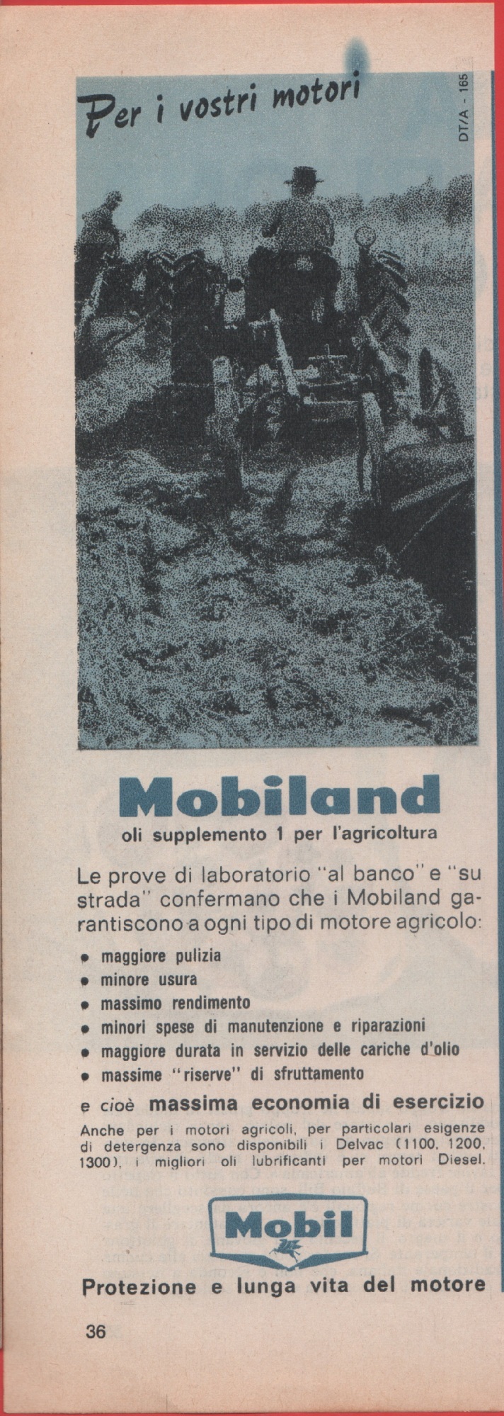 Mobil. Mobiland oli supplemento 1 per l'agricoltura. Advertising 1965