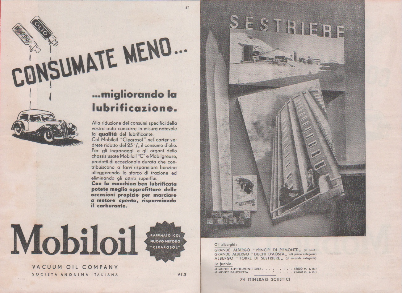 Mobiloil / Sestriere. Advertising 1937