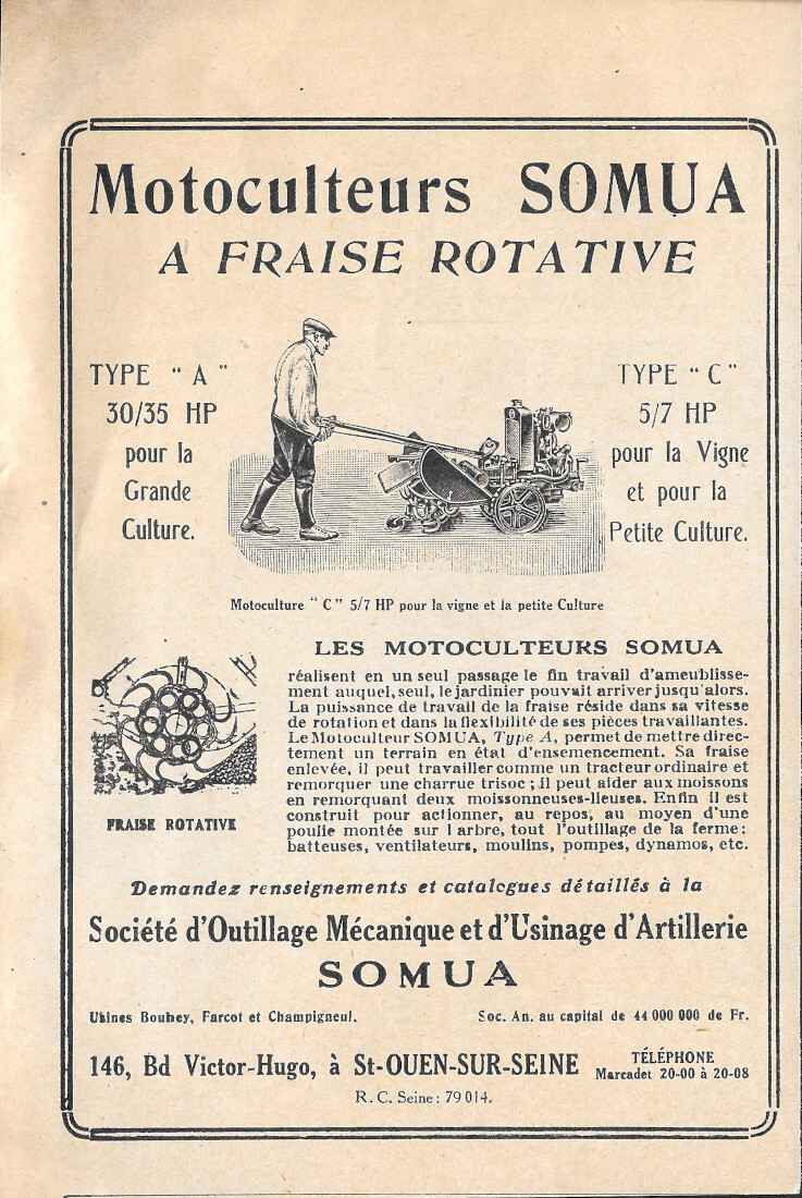 Moline Tracteur Universel / Somua Motoculteurs - Advertising 1923
