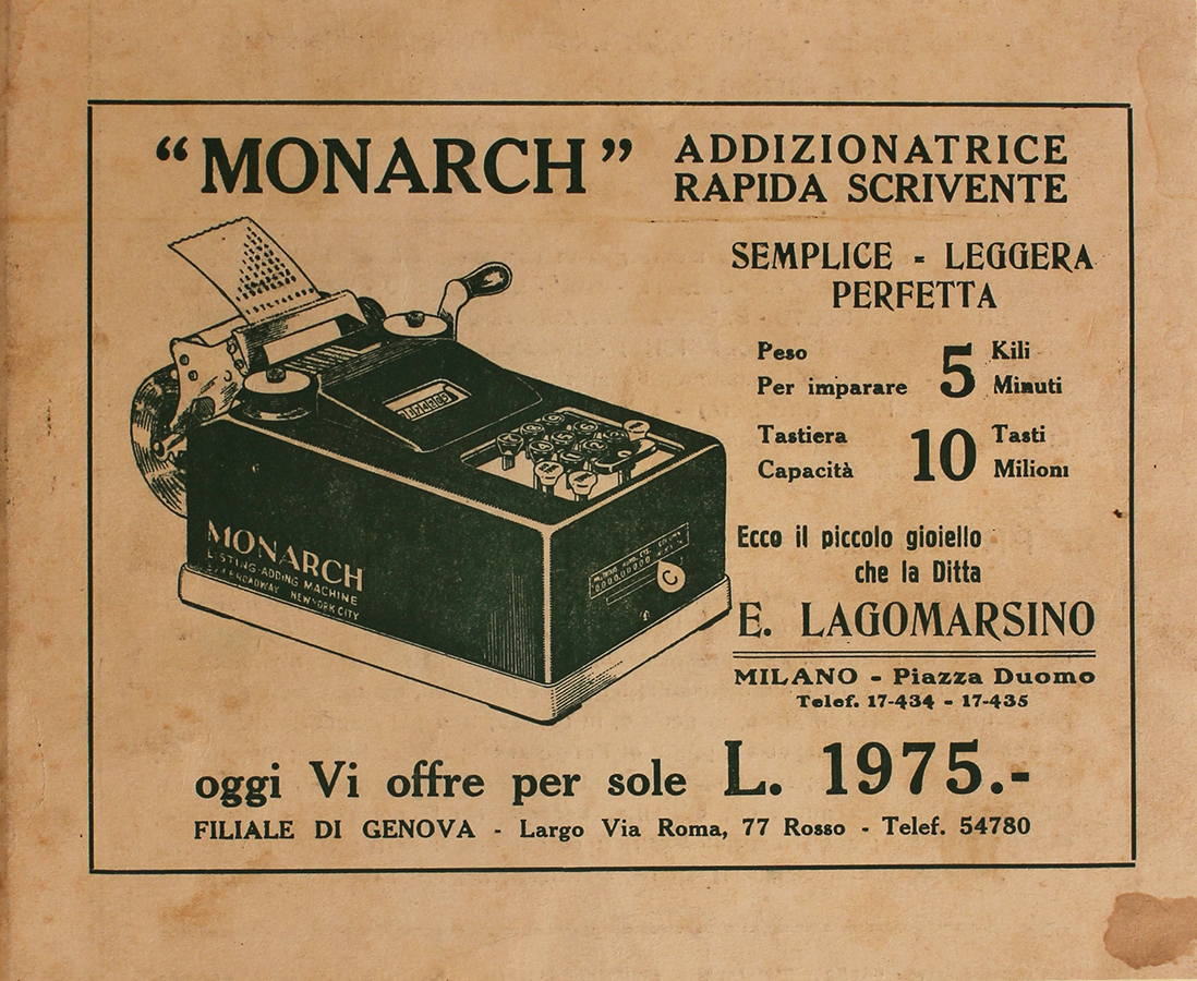 Monarch. Addizionatrice rapida scrivente - Advertising 1933
