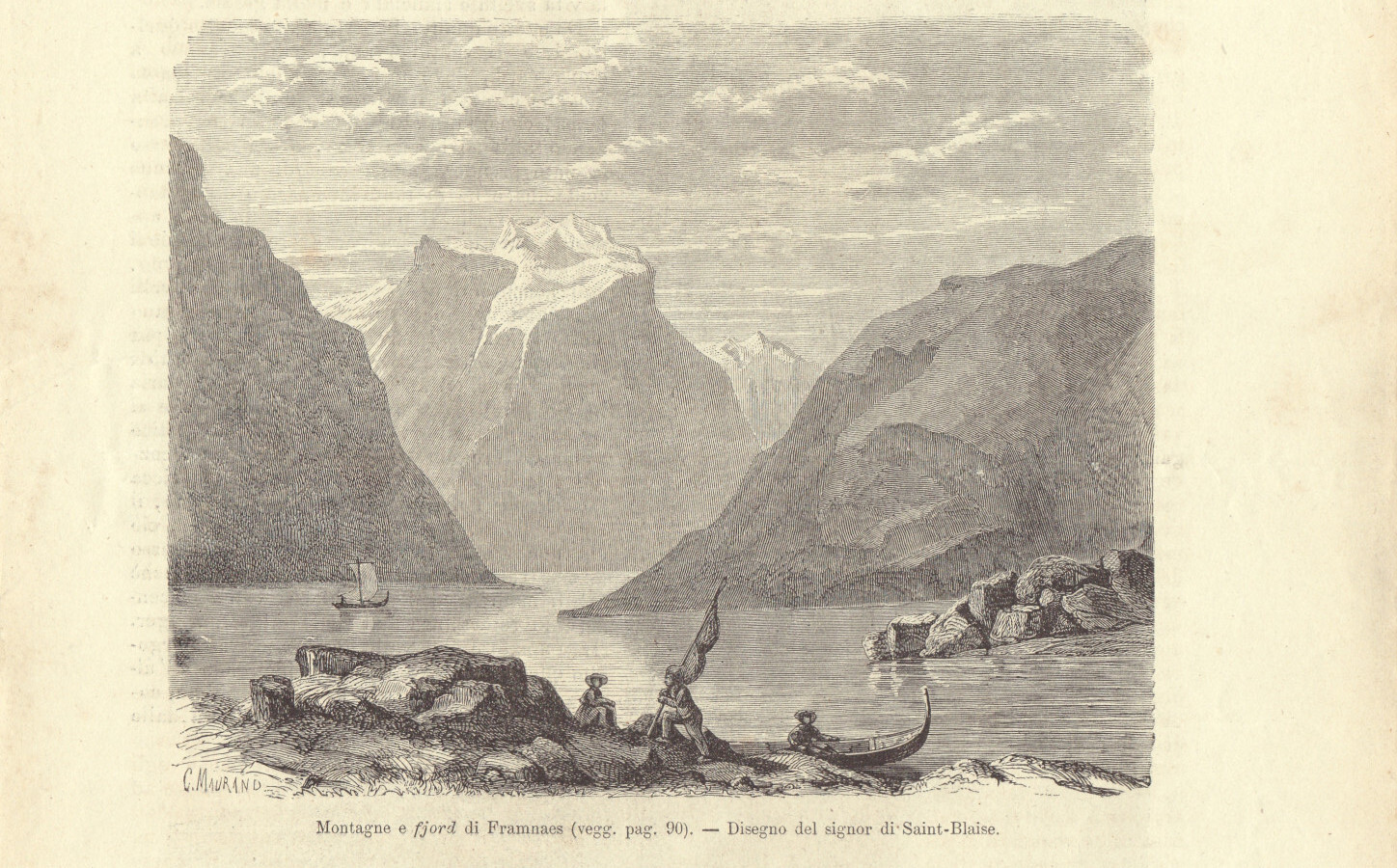 Montagne e fjord di Framnaes. Illustrazione 1864