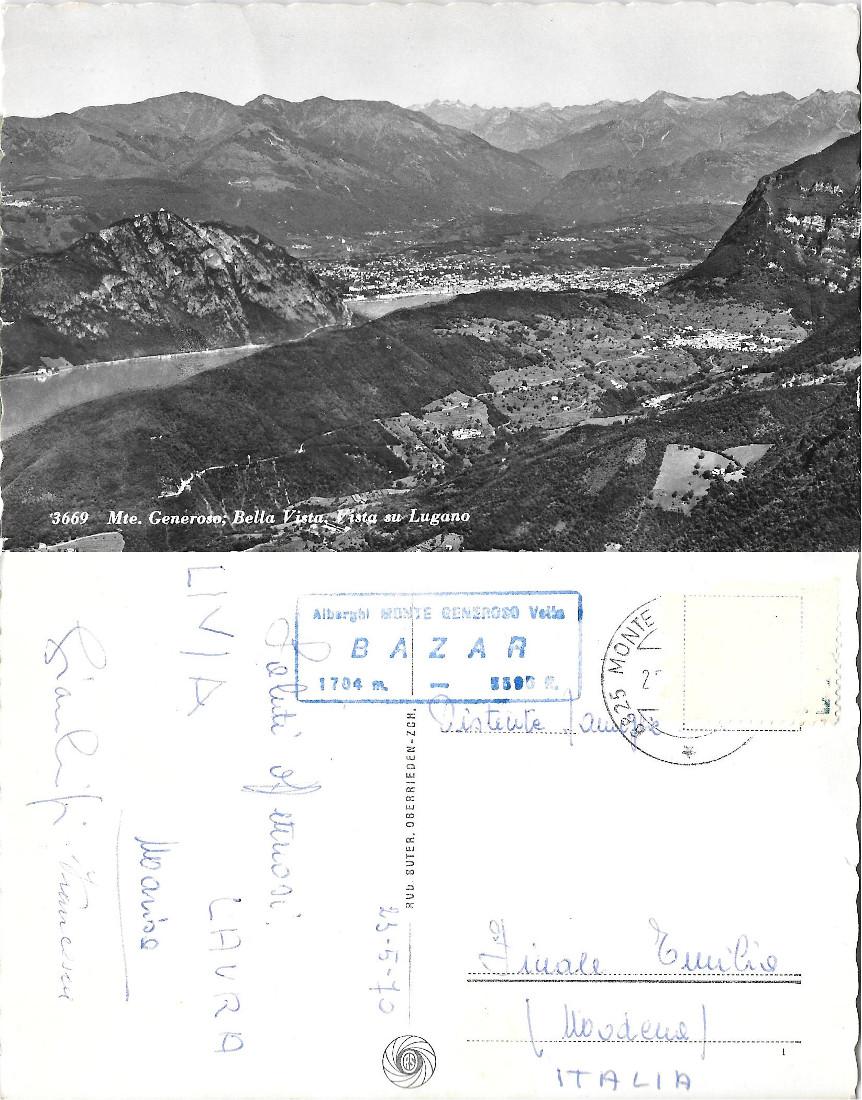 Monte Generoso, Bella Vista. Vista su Lugano. Viaggiata 1970