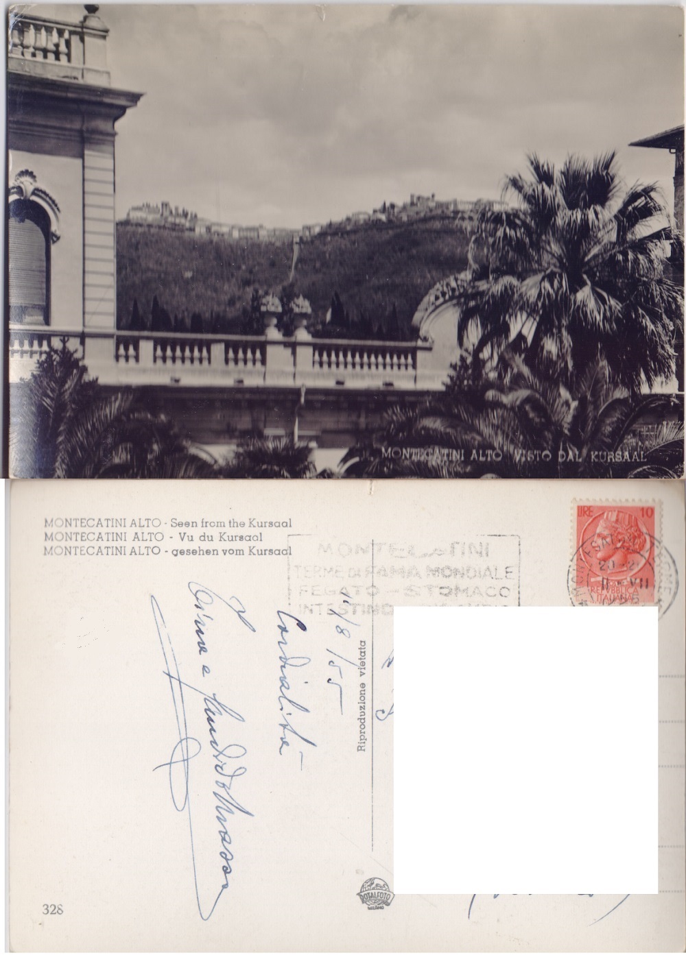 Montecatini Alto (PT) visto dal Kursaal. Viaggiata 1955